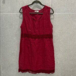 PLS Fashion Cranberry Red Color Linen Dress